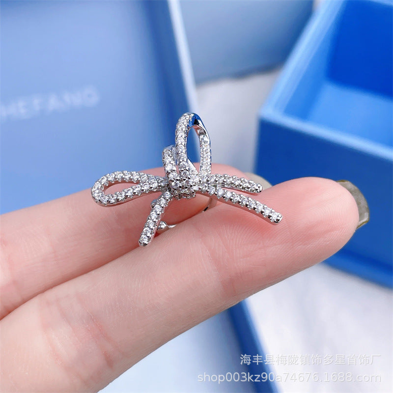 Wholesale Silver Ribbon Bow Ear Buckle Light Luxury Women's Valentine's Day Gift